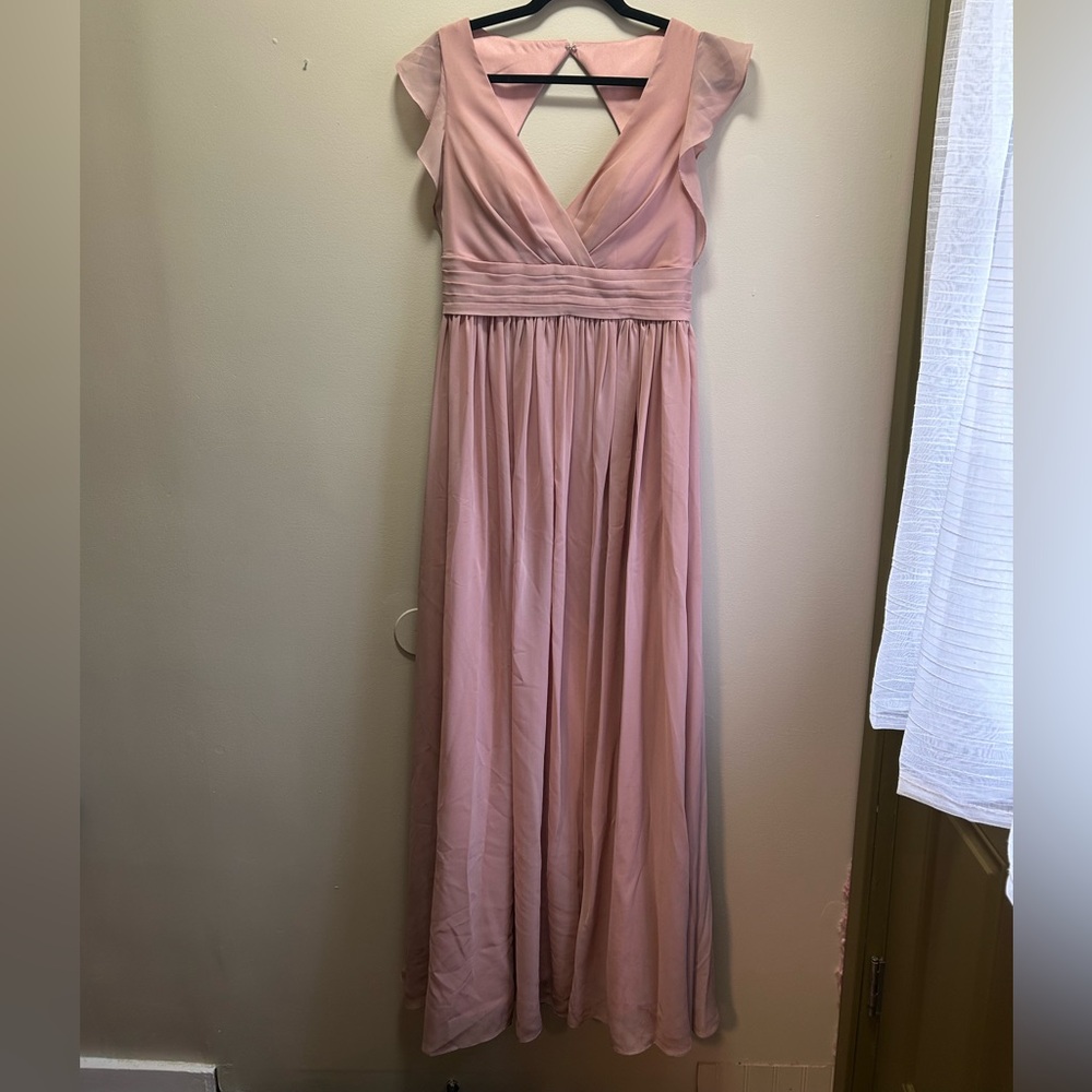 JJs House Dusty Rose Maxi Dress with Ruffle Sleeves